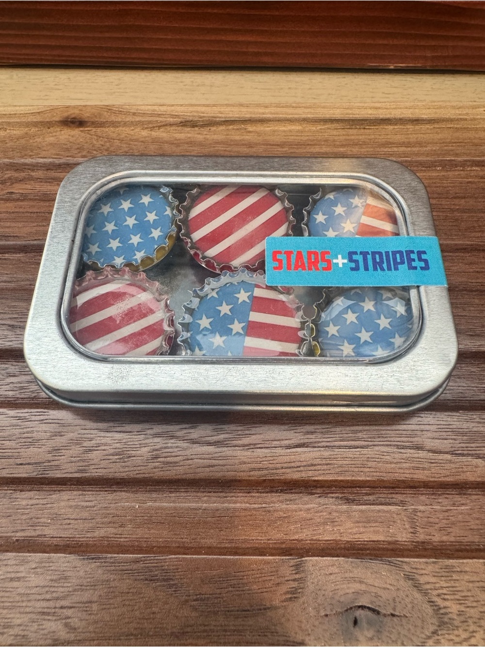 Patriotic Bottle Cap Magnets - Red, White & Blue Stars and Stripes